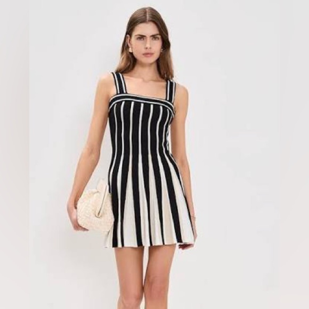 Ramy brook Eloise black and white knit pleated stripe dress Xs